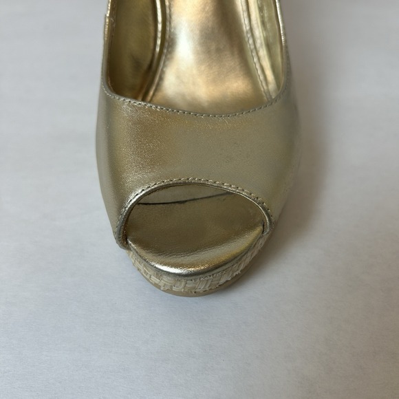 Lilly Pulitzer Shoes Womens 5.5 Gold Sandals Wedge Heels Slingback Kristen - Picture 14 of 15